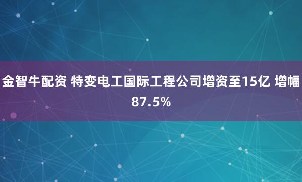 金智牛配资 特变电工国际工程公司增资至15亿 增幅87.5%